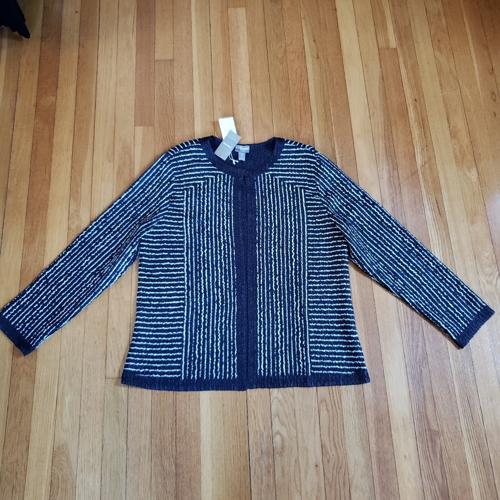 Chico's Crushed Stripe Jacket, India Ink,  XL